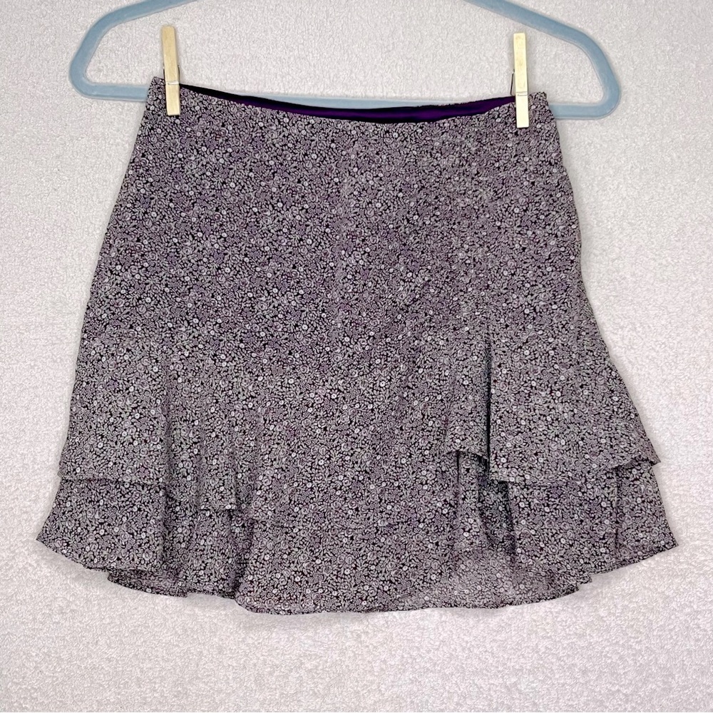 NEW Lush Tiered Ruffle Mini Skirt Women’s XS Purple Floral Spring Flowers Boho